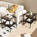 MAYEERTY Set of 2 Rectangle End Table with Tempered Glass Tabletop, for Living Room, Gray Glass