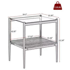Mesa auxiliar rectangular de cristal gris y metal negro, juego de 2