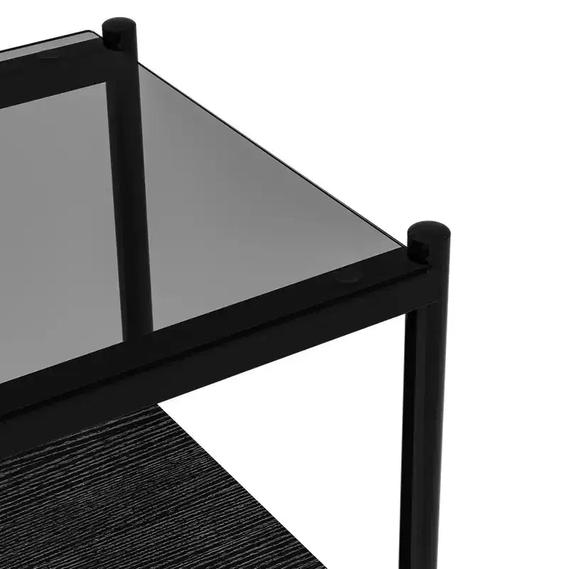 Mesa auxiliar rectangular de cristal gris y metal negro, juego de 2