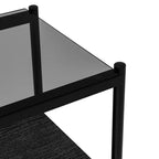 Mesa auxiliar rectangular de cristal gris y metal negro, juego de 2