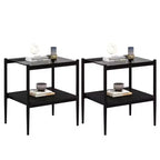 Mesa auxiliar rectangular de cristal gris y metal negro, juego de 2