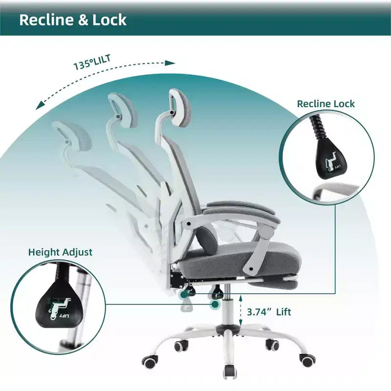Silla de oficina giratoria ajustable negra con reposapiés, 1 persona