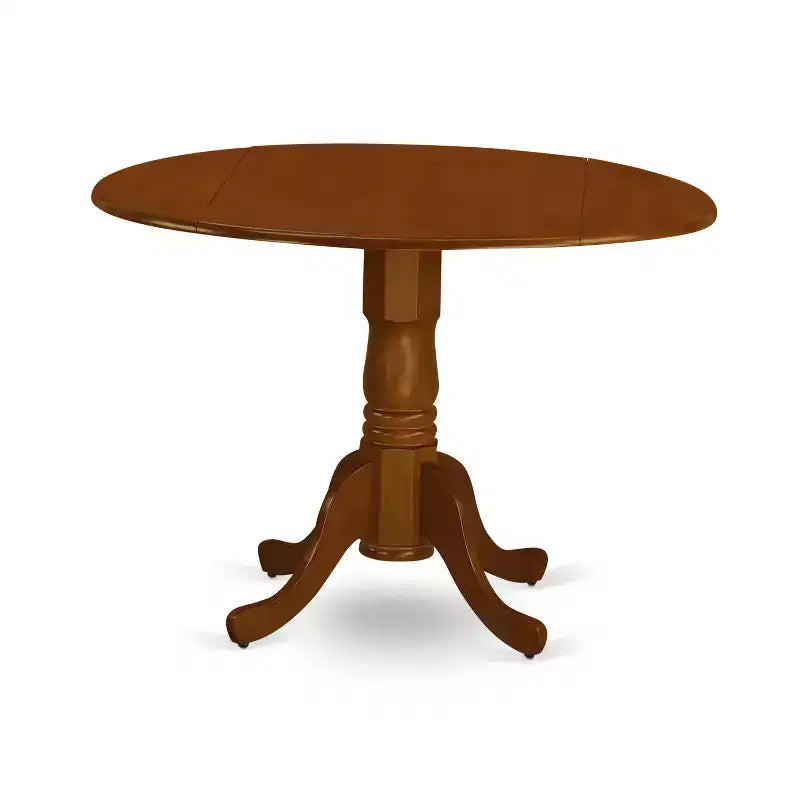 Juego de mesa de comedor redonda con alas abatibles y 2 sillas, marrón cuero, para 2 personas