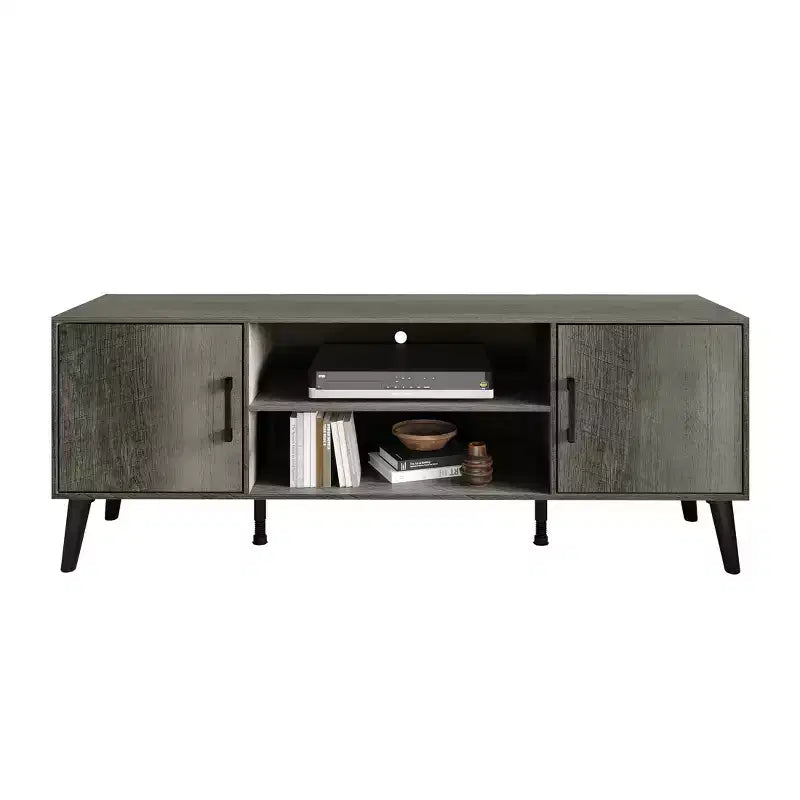 Mueble para TV de 60" con almacenamiento de gabinete y estantes abiertos, marrón / gris / roble claro