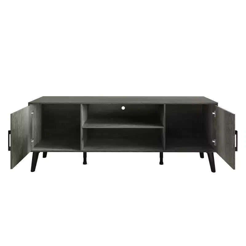 Mueble para TV de 60" con almacenamiento de gabinete y estantes abiertos, marrón / gris / roble claro