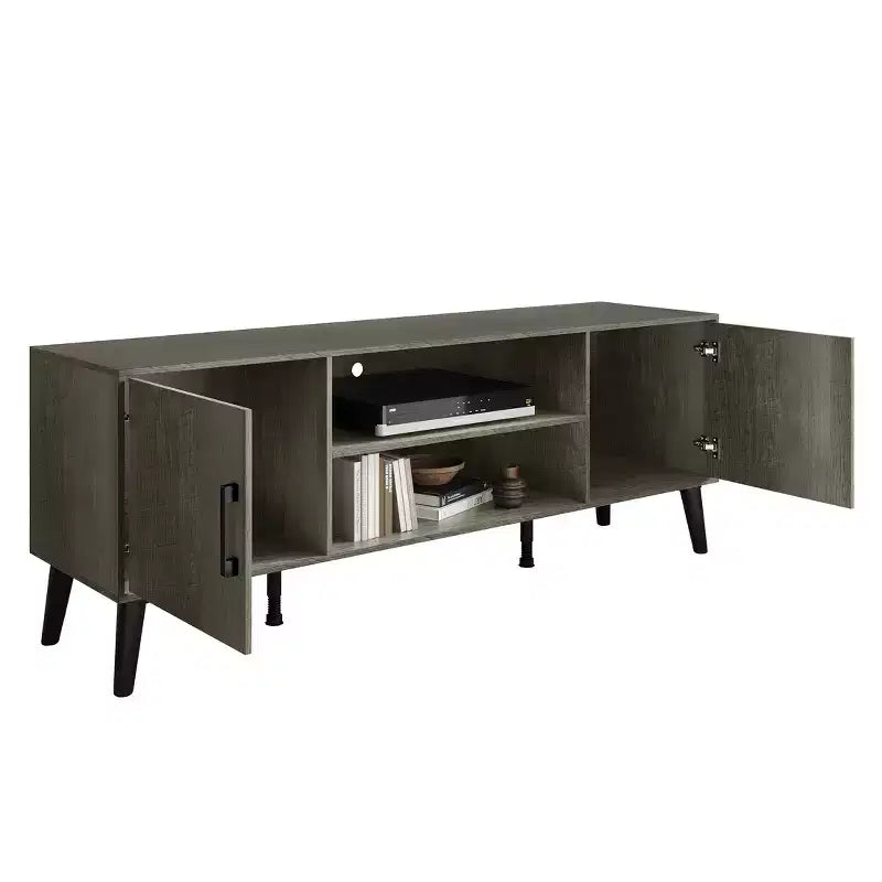 Mueble para TV de 60" con almacenamiento de gabinete y estantes abiertos, marrón / gris / roble claro