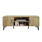 Mueble para TV de 60" con almacenamiento de gabinete y estantes abiertos, marrón / gris / roble claro