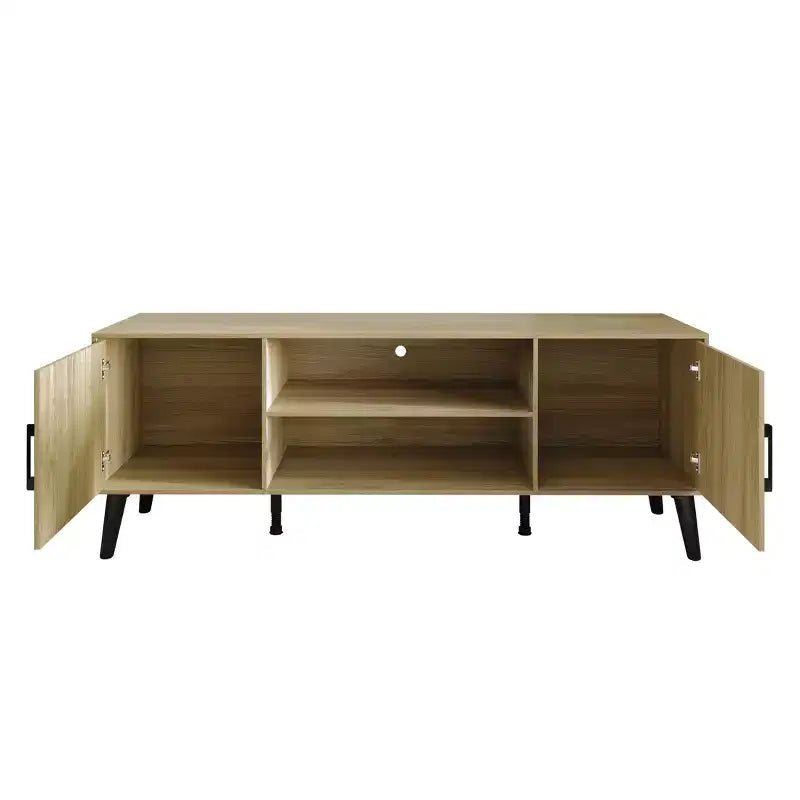Mueble para TV de 60" con almacenamiento de gabinete y estantes abiertos, marrón / gris / roble claro