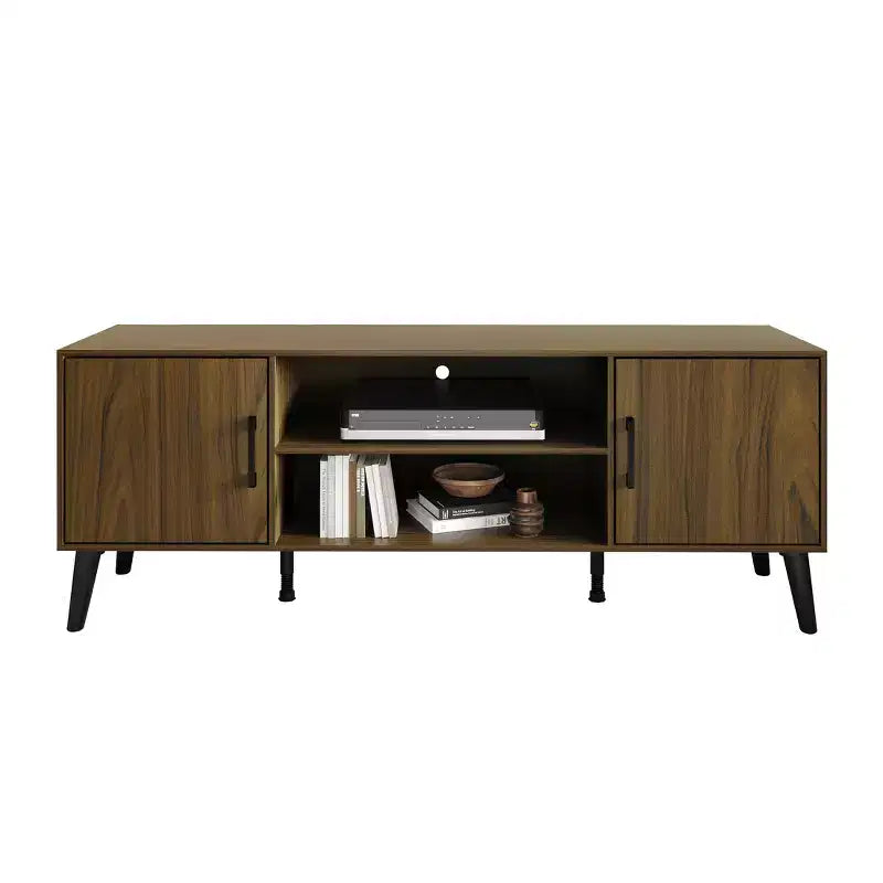 Mueble para TV de 60" con almacenamiento de gabinete y estantes abiertos, marrón / gris / roble claro