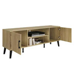 Mueble para TV de 60" con almacenamiento de gabinete y estantes abiertos, marrón / gris / roble claro