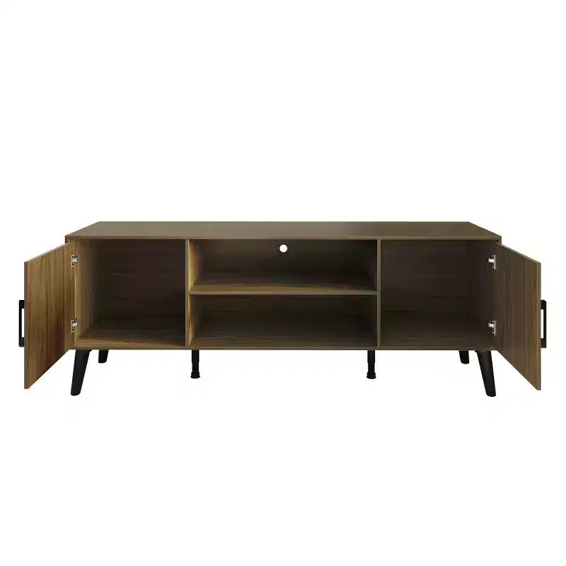 Mueble para TV de 60" con almacenamiento de gabinete y estantes abiertos, marrón / gris / roble claro