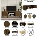 Mueble para TV de 60" con almacenamiento de gabinete y estantes abiertos, marrón / gris / roble claro