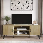 Mueble para TV de 60" con almacenamiento de gabinete y estantes abiertos, marrón / gris / roble claro