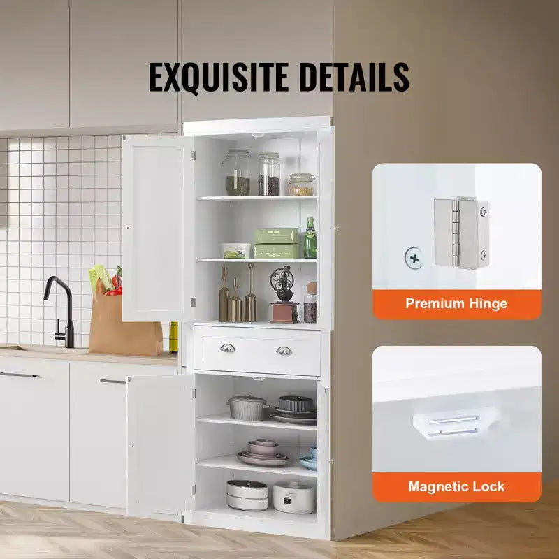 Alacena de Cocina Blanca Independiente con 2 Puertas, 2 Cajones y 6 Estantes