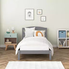 Cama Plataforma de Madera Gris con Cabecero, Twin, 1 Persona