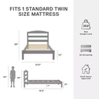 Cama Plataforma de Madera Gris con Cabecero, Twin, 1 Persona