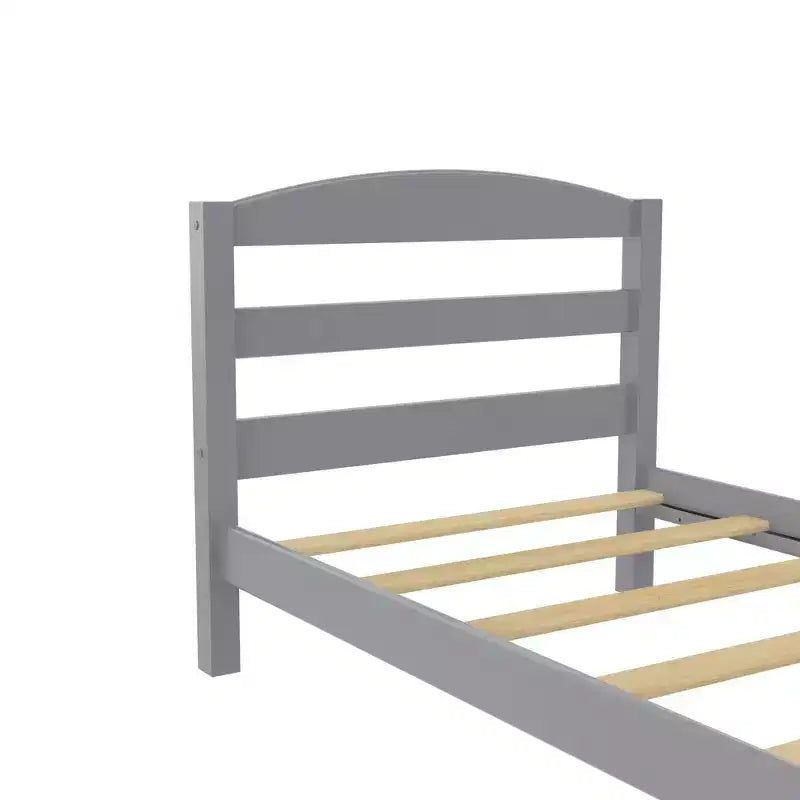Cama Plataforma de Madera Gris con Cabecero, Twin, 1 Persona