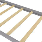 Cama Plataforma de Madera Gris con Cabecero, Twin, 1 Persona