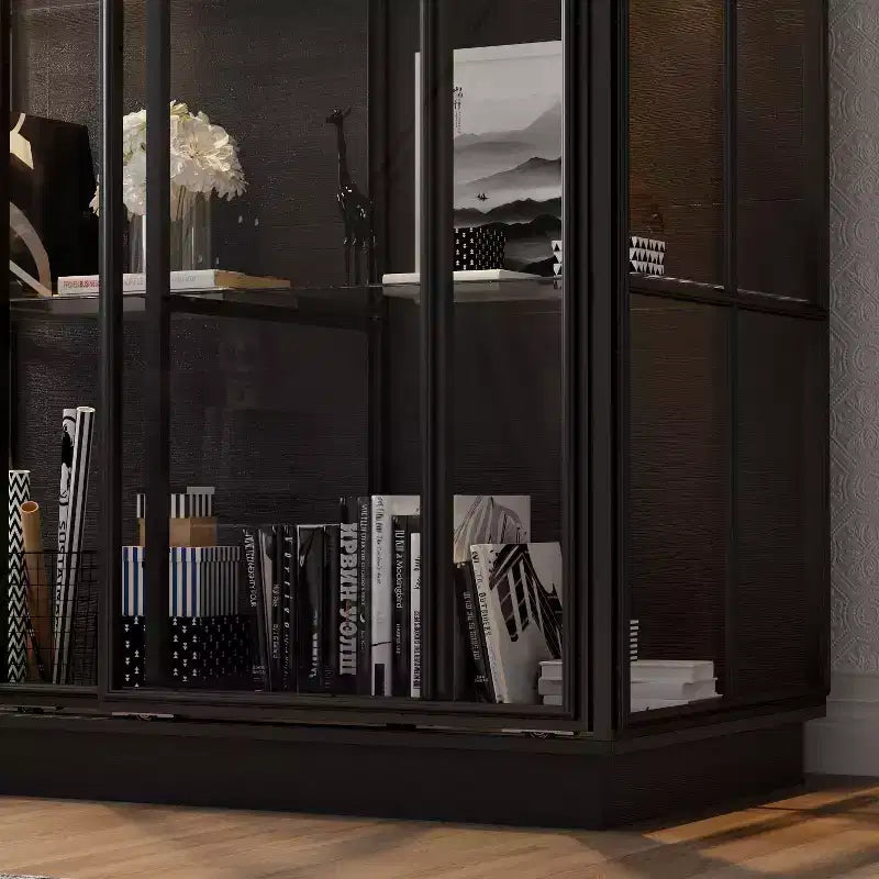 Vitrina de Cristal Negro con Focos LED, Puertas Correderas, Montaje por 1 Persona