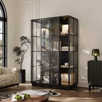 Vitrina de Cristal Negro con Focos LED, Puertas Correderas, Montaje por 1 Persona