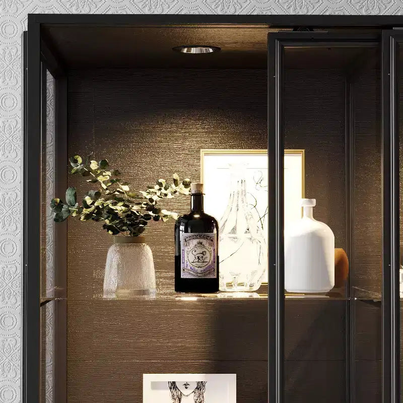 Vitrina de Cristal Negro con Focos LED, Puertas Correderas, Montaje por 1 Persona