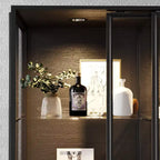 Vitrina de Cristal Negro con Focos LED, Puertas Correderas, Montaje por 1 Persona