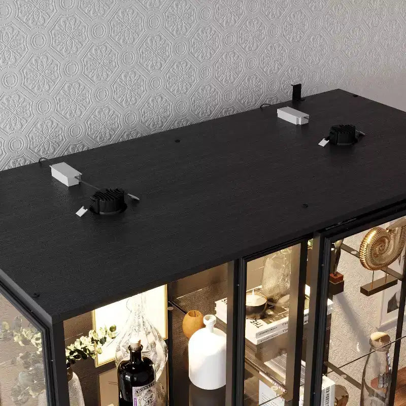 Vitrina de Cristal Negro con Focos LED, Puertas Correderas, Montaje por 1 Persona