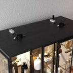 Vitrina de Cristal Negro con Focos LED, Puertas Correderas, Montaje por 1 Persona