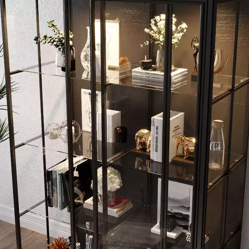 Vitrina de Cristal Negro con Focos LED, Puertas Correderas, Montaje por 1 Persona