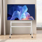 Soporte de TV blanco rodante con ruedas, altura ajustable, individual