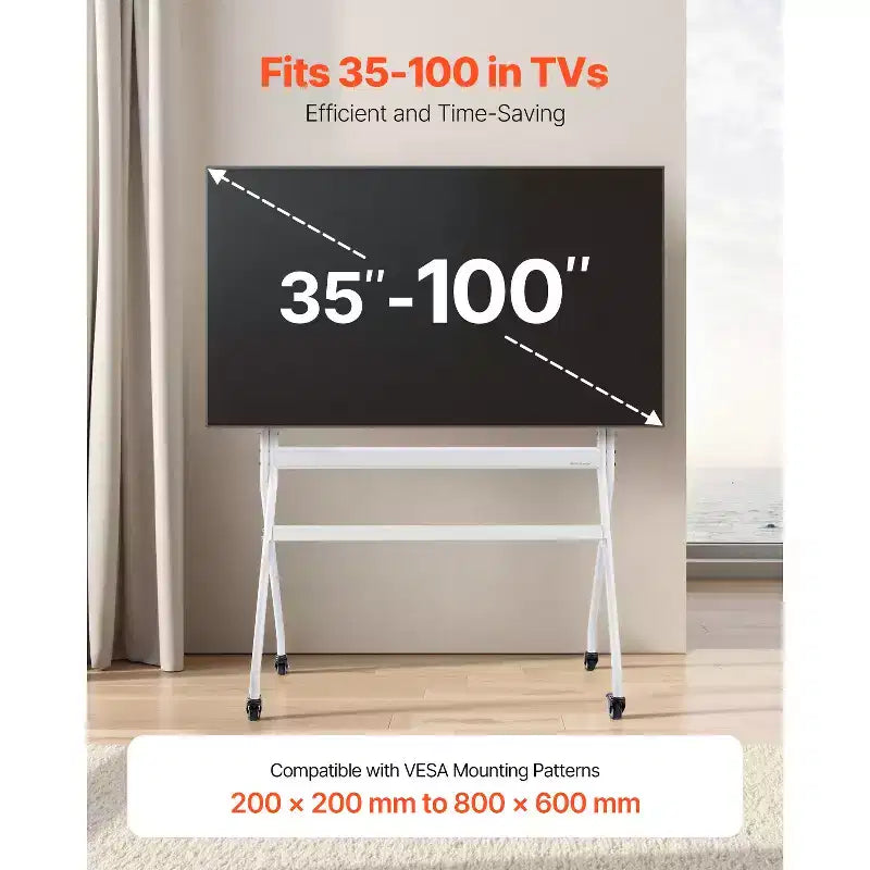 Soporte de TV blanco rodante con ruedas, altura ajustable, individual