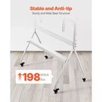 Soporte de TV blanco rodante con ruedas, altura ajustable, individual