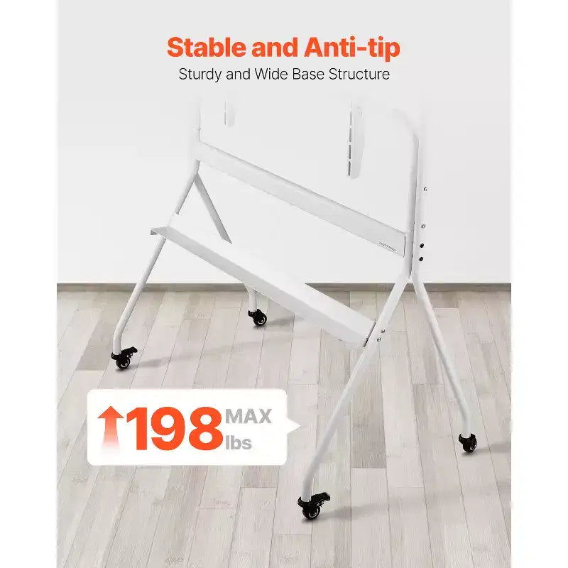 Soporte de TV blanco rodante con ruedas, altura ajustable, individual