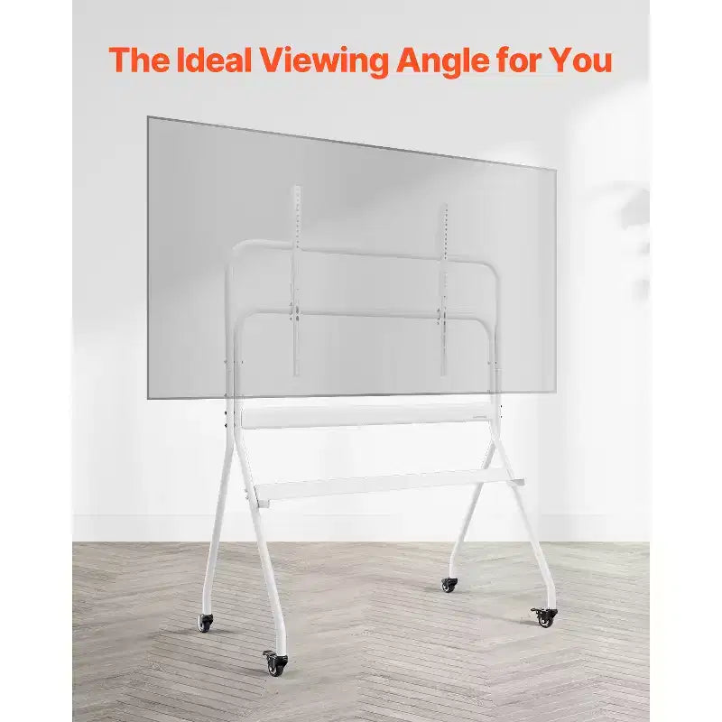 Soporte de TV blanco rodante con ruedas, altura ajustable, individual
