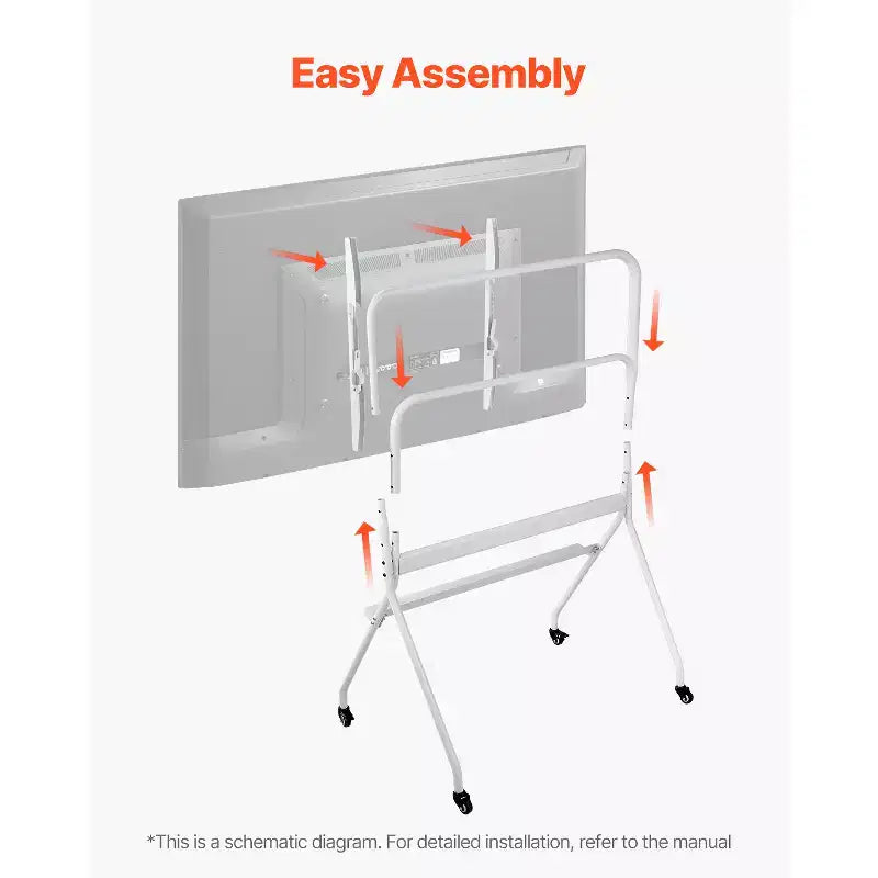 Soporte de TV blanco rodante con ruedas, altura ajustable, individual