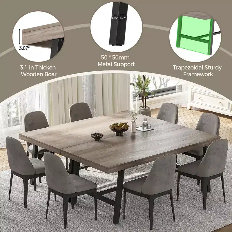 Mesa de comedor rectangular de estilo rústico en marrón/gris, para 6-8 personas, juego de 2