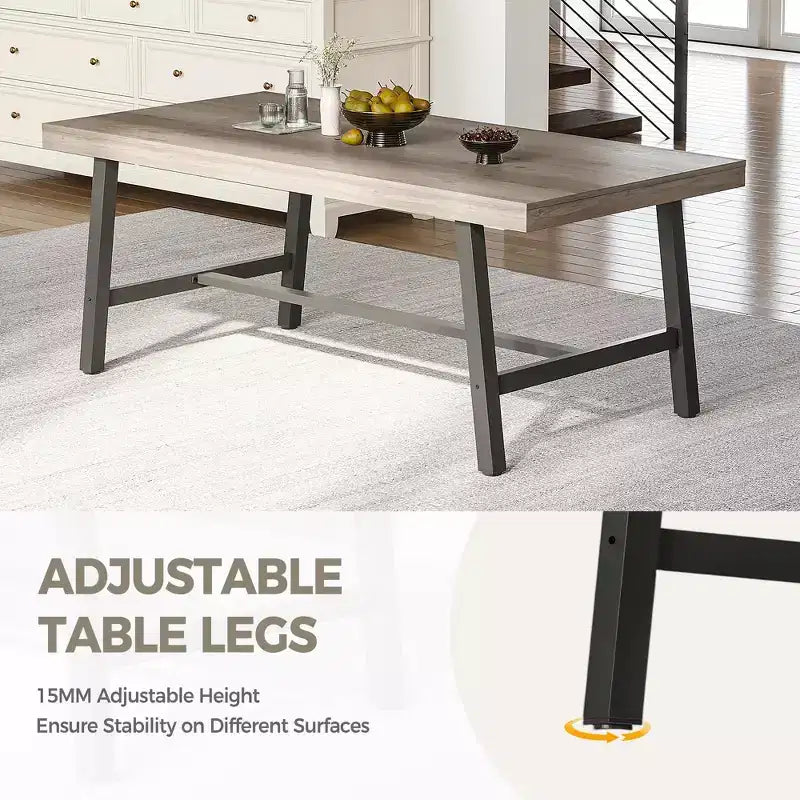 Mesa de comedor rectangular de estilo rústico en marrón/gris, para 6-8 personas, juego de 2