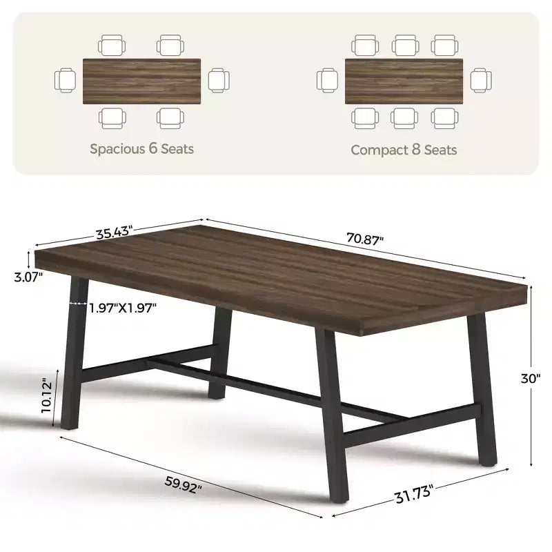 Mesa de comedor rectangular de estilo rústico en marrón/gris, para 6-8 personas, juego de 2