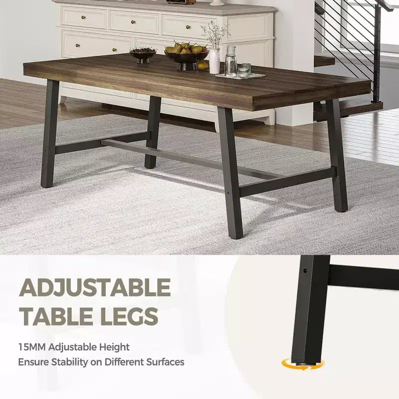 Mesa de comedor rectangular de estilo rústico en marrón/gris, para 6-8 personas, juego de 2