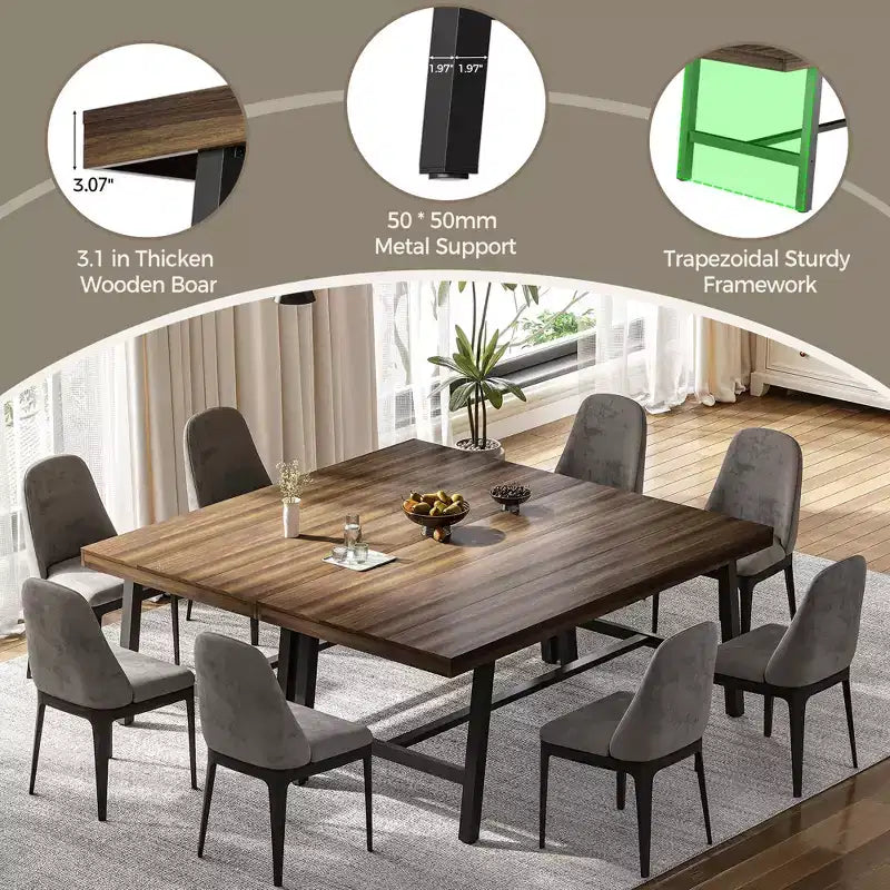 Mesa de comedor rectangular de estilo rústico en marrón/gris, para 6-8 personas, juego de 2