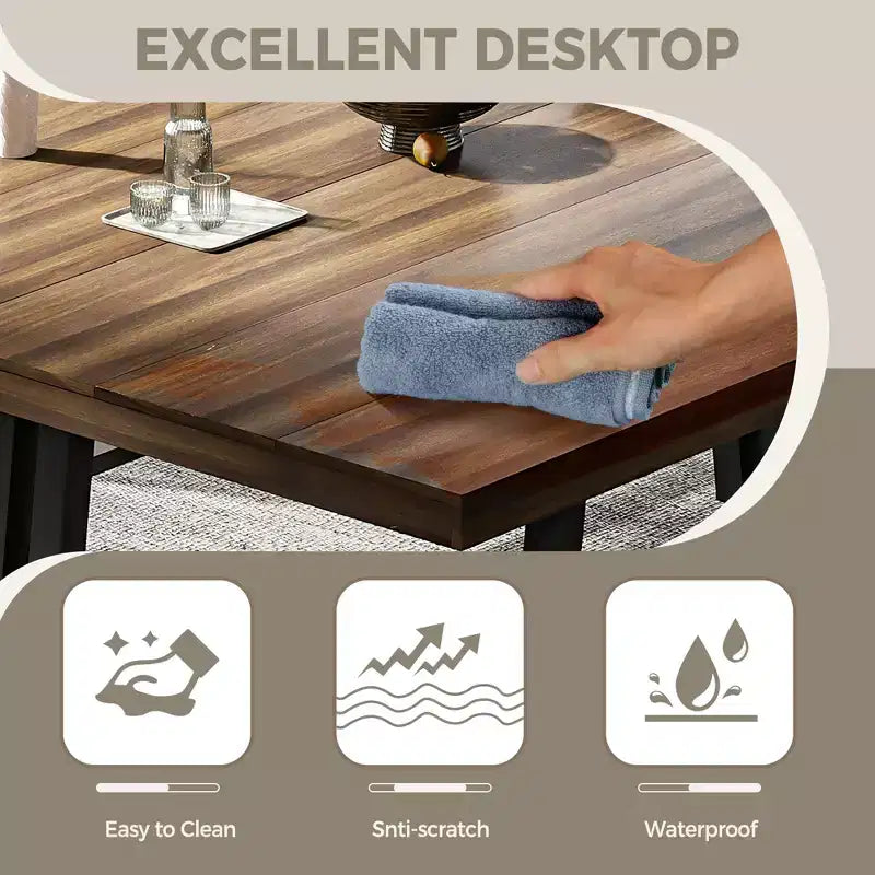 Mesa de comedor rectangular de estilo rústico en marrón/gris, para 6-8 personas, juego de 2