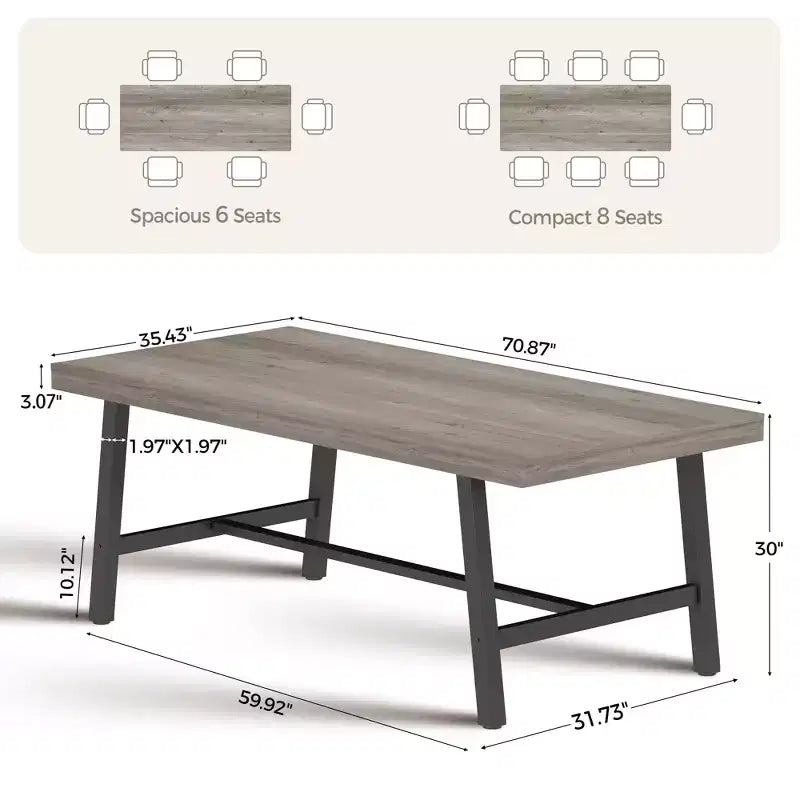 Mesa de comedor rectangular de estilo rústico en marrón/gris, para 6-8 personas, juego de 2