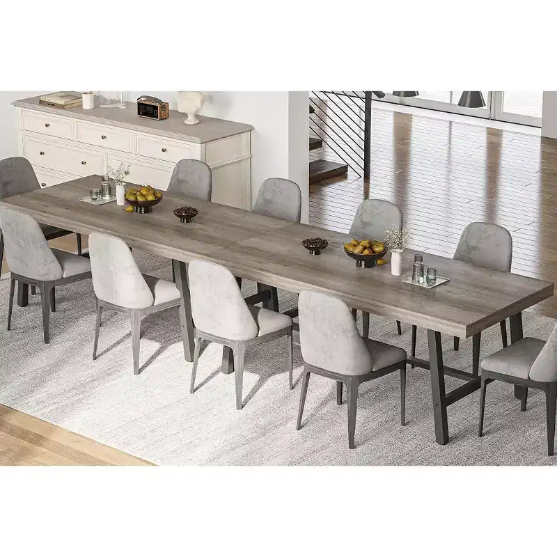 Mesa de comedor rectangular de estilo rústico en marrón/gris, para 6-8 personas, juego de 2