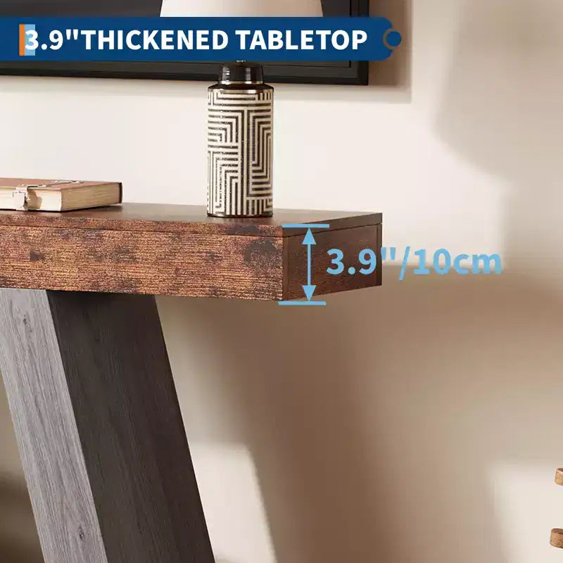 Mesa consola estrecha de 2 niveles de 55", marrón/gris y marrón/tronco