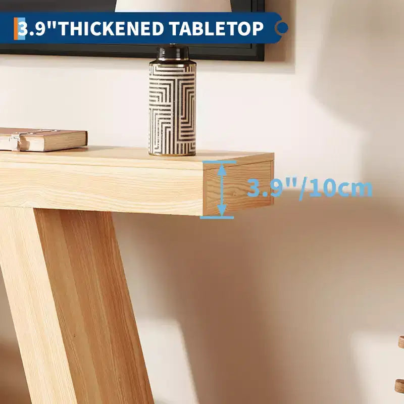 Mesa consola estrecha de 2 niveles de 55", marrón/gris y marrón/tronco