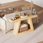 Mesa consola estrecha de 2 niveles de 55", marrón/gris y marrón/tronco