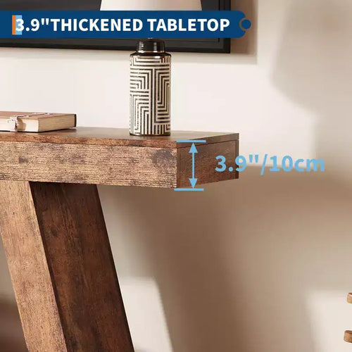 Mesa consola estrecha de 2 niveles de 55", marrón/gris y marrón/tronco