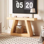 Mesa consola estrecha de 2 niveles de 55", marrón/gris y marrón/tronco