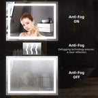 Espejo de baño LED sin marco plateado – Iluminación frontal y trasera, Antivaho, Montaje en pared individual