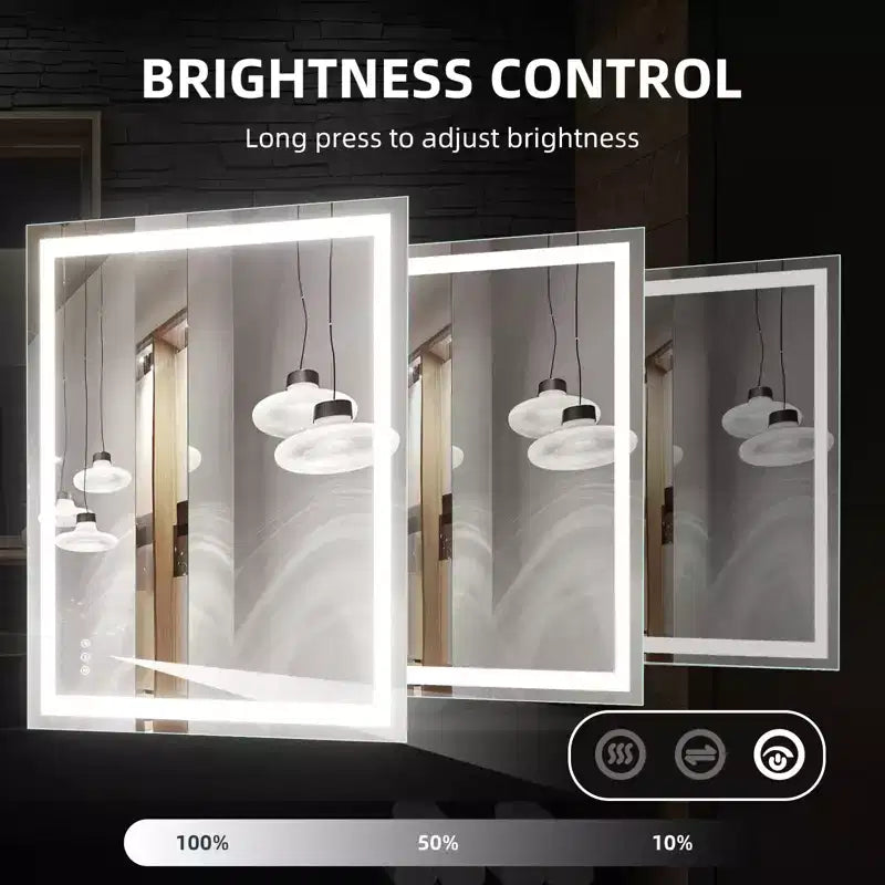 Espejo de baño LED sin marco plateado – Iluminación frontal y trasera, Antivaho, Montaje en pared individual